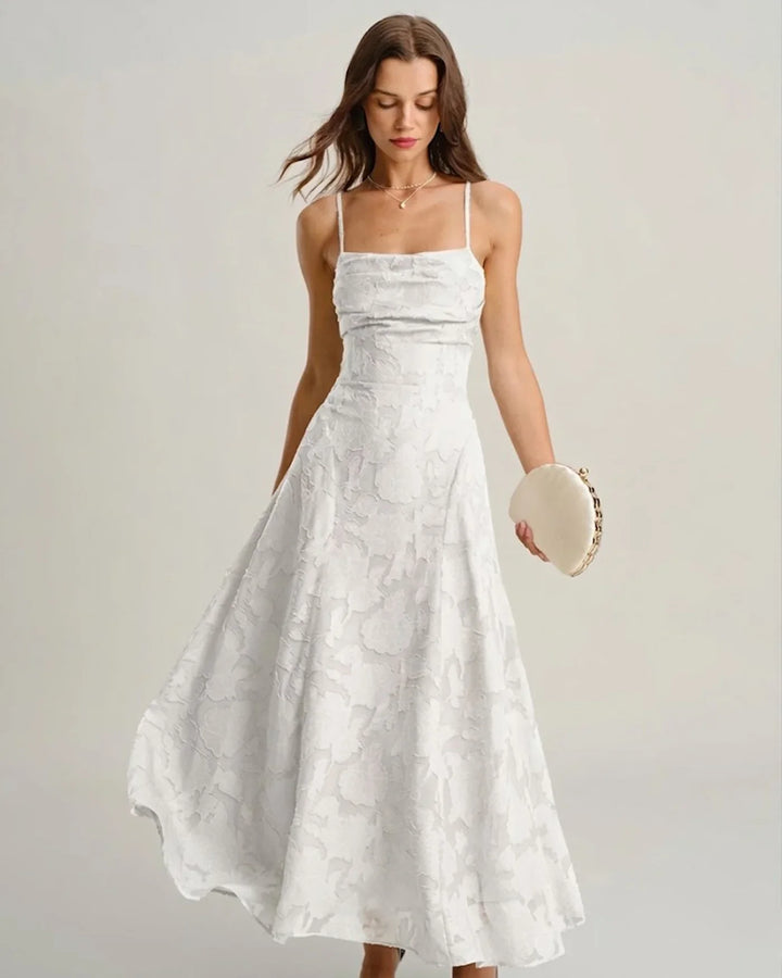 MARIELA - VESTIDO LARGO LISO DE JACQUARD